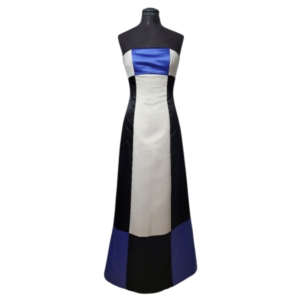 SZ3 Jessica McClintock Gunne Sax Strapless Corset Colorblock Satin Maxi Gown